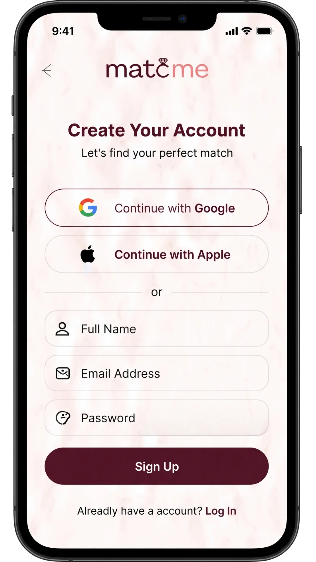 Creating an account on mobile